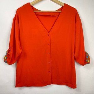 NWT Elaine Turner Paula Embroidered Sleeve Blouse in Firework XS